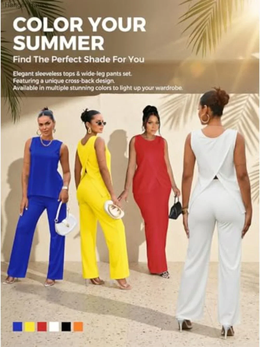 Women's 2 Piece Lounge Set Sleeveless Matching Outfits Wide Leg Pants with